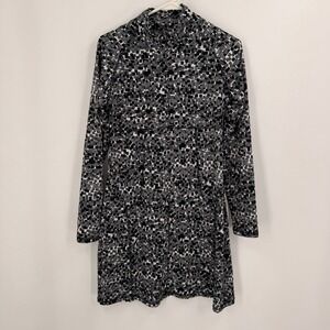 Soybu Dress M Medium Black‎ Gray White Geometric Mock Neck Long Sleeve